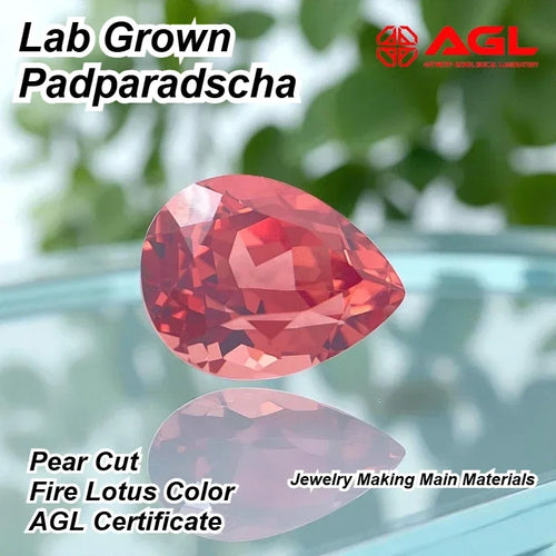 A- High Quality Lab Grown Padparadscha Pear Cut Fire Lotus Color Charms Jewelry Making Main Materials Selectable AGL Certificate