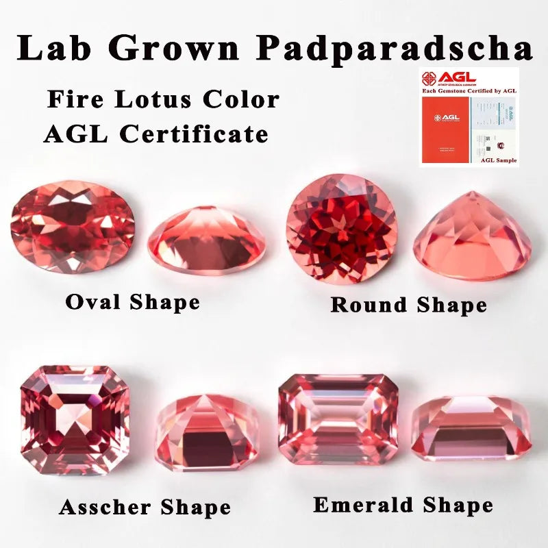 Lab Grown Padparadscha Gemstone Asscher Cut Fire Lotus Color DIY Ring Necklace Earrings Main Materials AGL Certificate