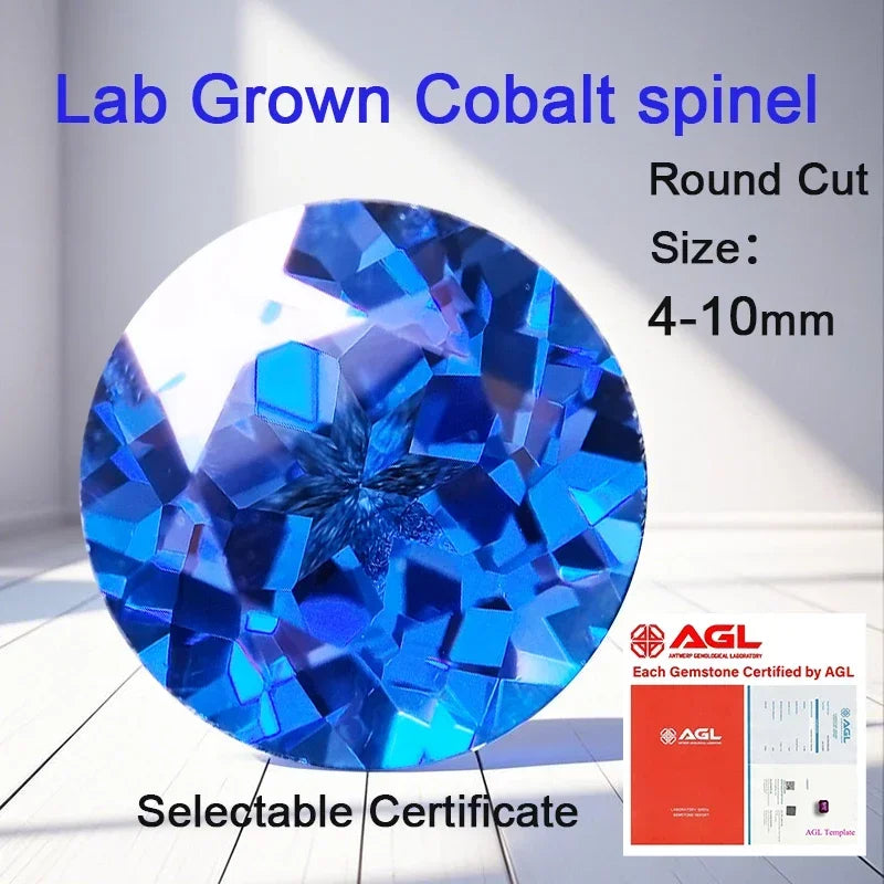 TOPB-Lab Grown Cobalt Spinel Loose Stone Round Shape Blue Demon Color Gemstone Beads For Jewelry Making Selectable AGL Certifica