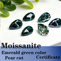 Pear Cut Emerald Green Color Moissanite Synthetic Gemstone with Certificate DIY Jewelry