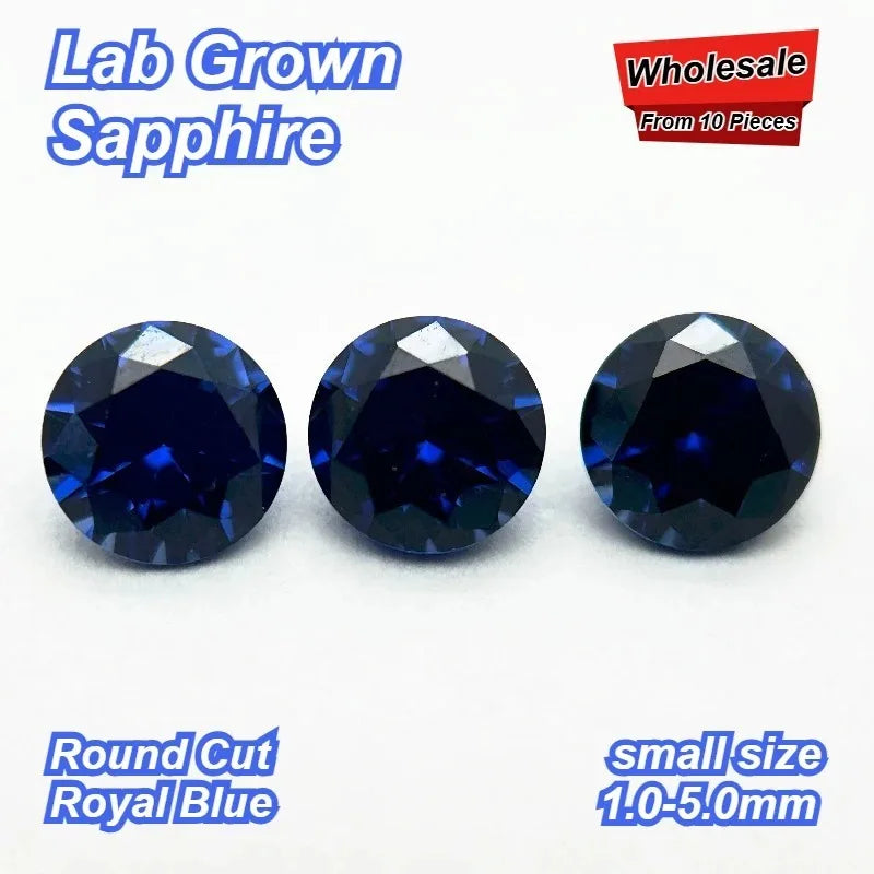 Lab Grown Sapphire Round Cut 1.0mm To 5.0mm Royal Blue for Lab Created Sapphire Jewelry Making Wholesale Bulk 10 Pieces Minimum
