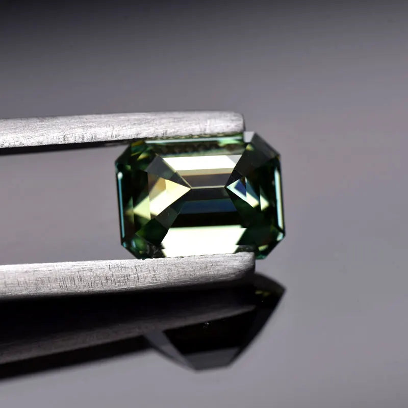 Emerald Cut Moissanite Stone VVS1 Yellow Green Color Certificate Artificial Gemstone DIY Jewelry