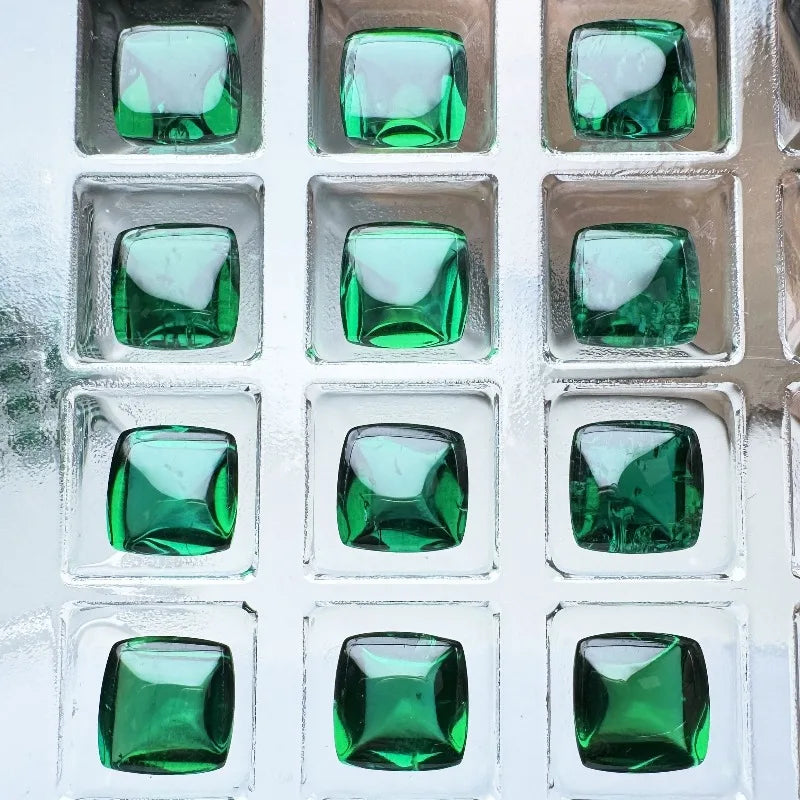 Lab Grown Zambian Emeralds Square Cushion Smooth Surface with Cracks Inclusions Inside Selectable AGL Certificate