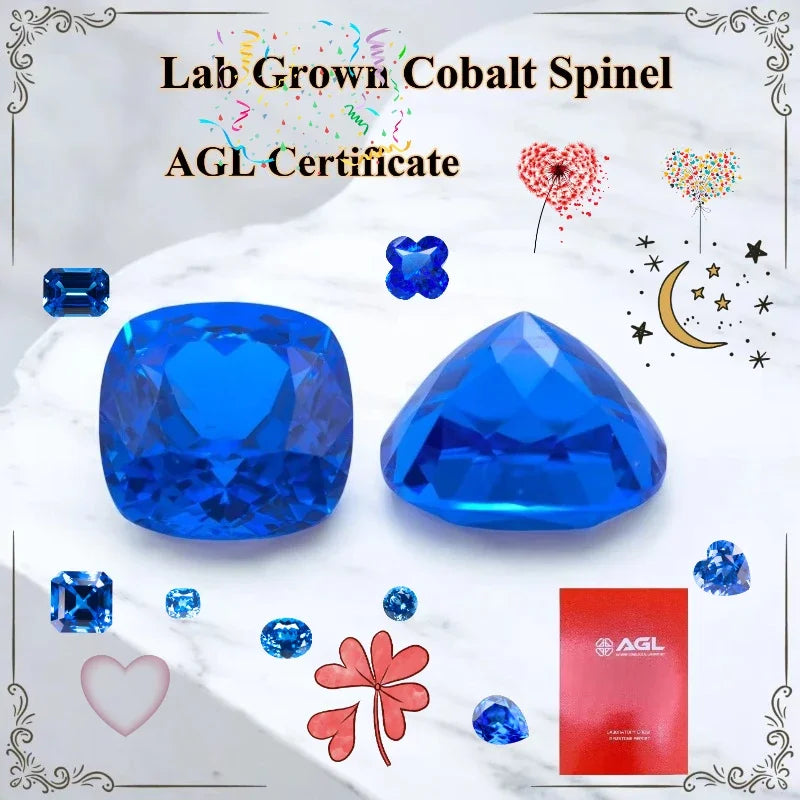 TOPLab Grown Cobalt Spinel Cushion Cut Synthetic Gemstone