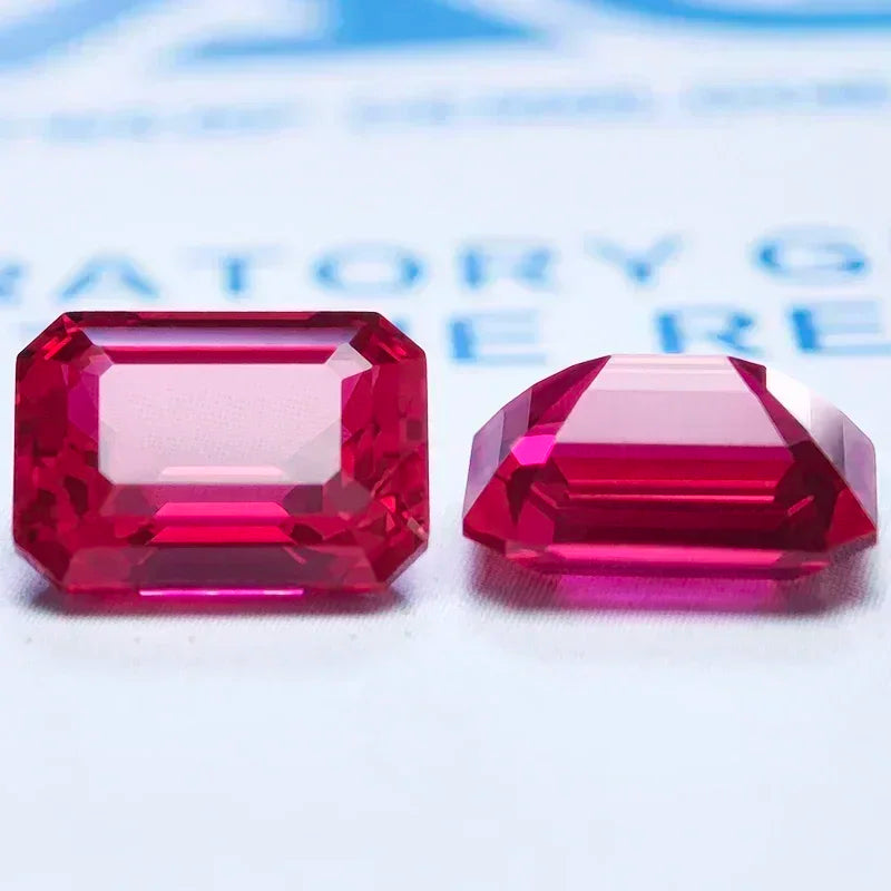 Lab Grown Ruby Red Color Emerald Cut VVS1 Gemstone Charms DIY Advanced Jewelry Making Materials Selectable AGL Certificate
