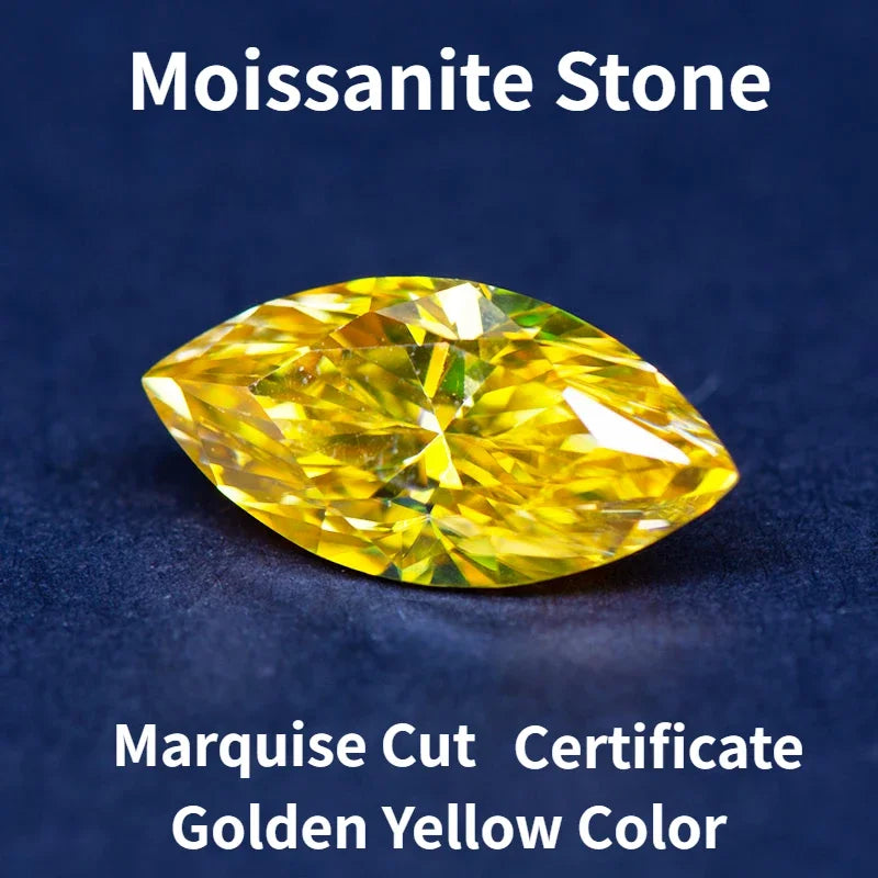 N-Moissanite Stone Golden Yellow Color Marquise Cut For Jewelry Making DIY Ring Necklace Earrings Main Materials With Certificat