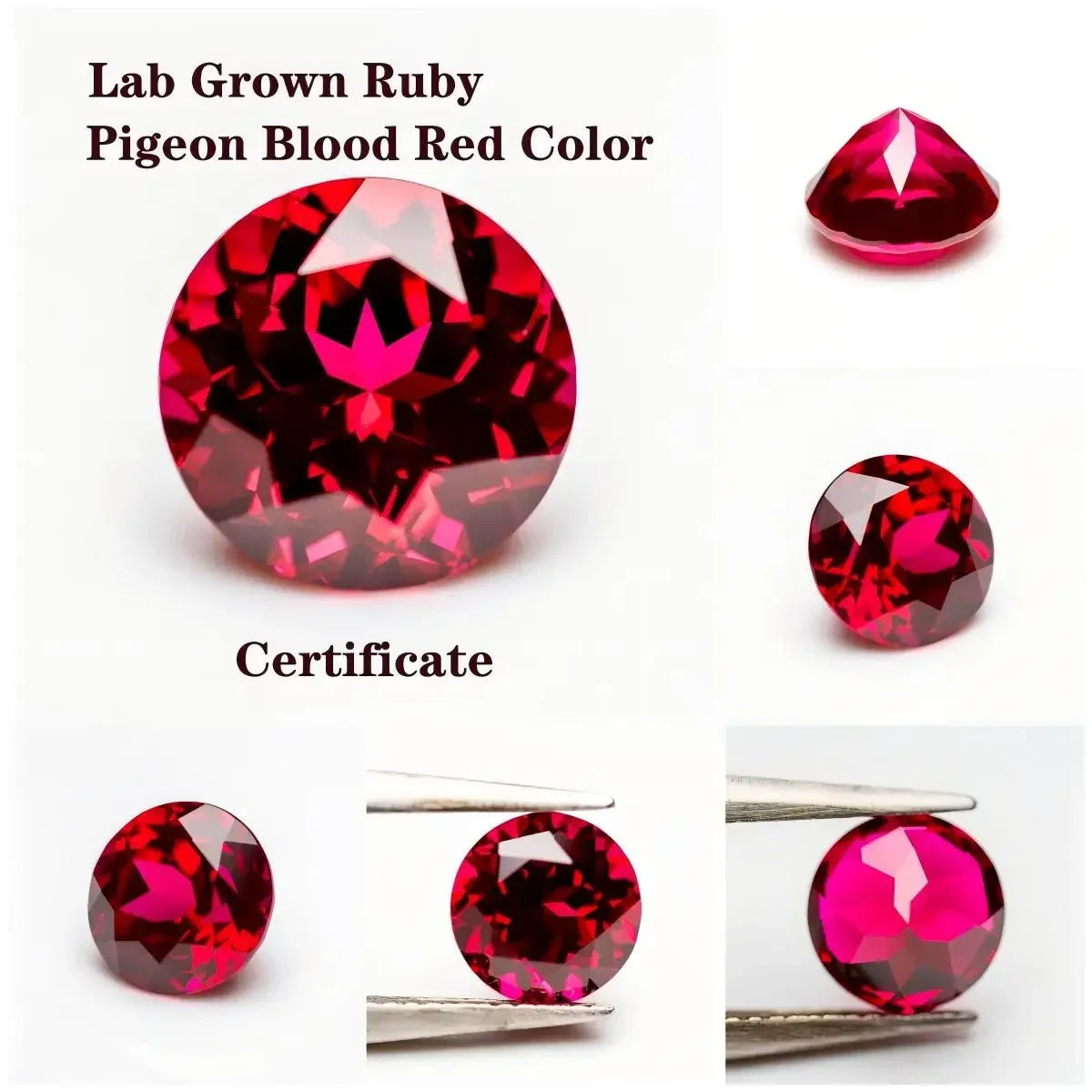Round Shape Pigeon Blood Red Rubellite Color Lab Grown Ruby Charm Beads for Diy Jewelry Making Rings Materials with Certificate
