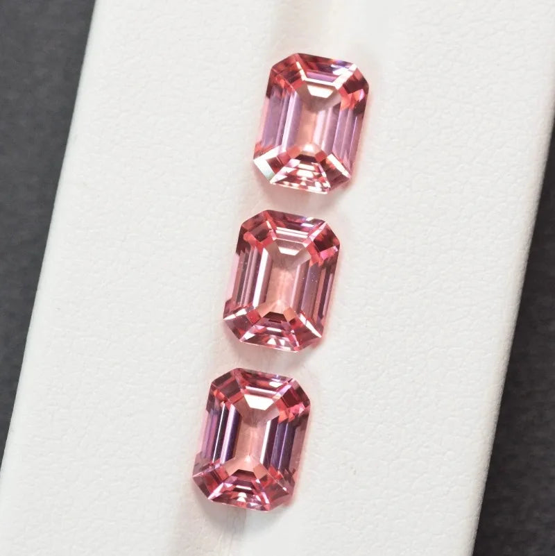 Lab Grown Sapphire Emerald Cut Sunset Orange Color Loose Gemstone for Jewelry Making DIY Rings Earrings Charms AGL Certificate