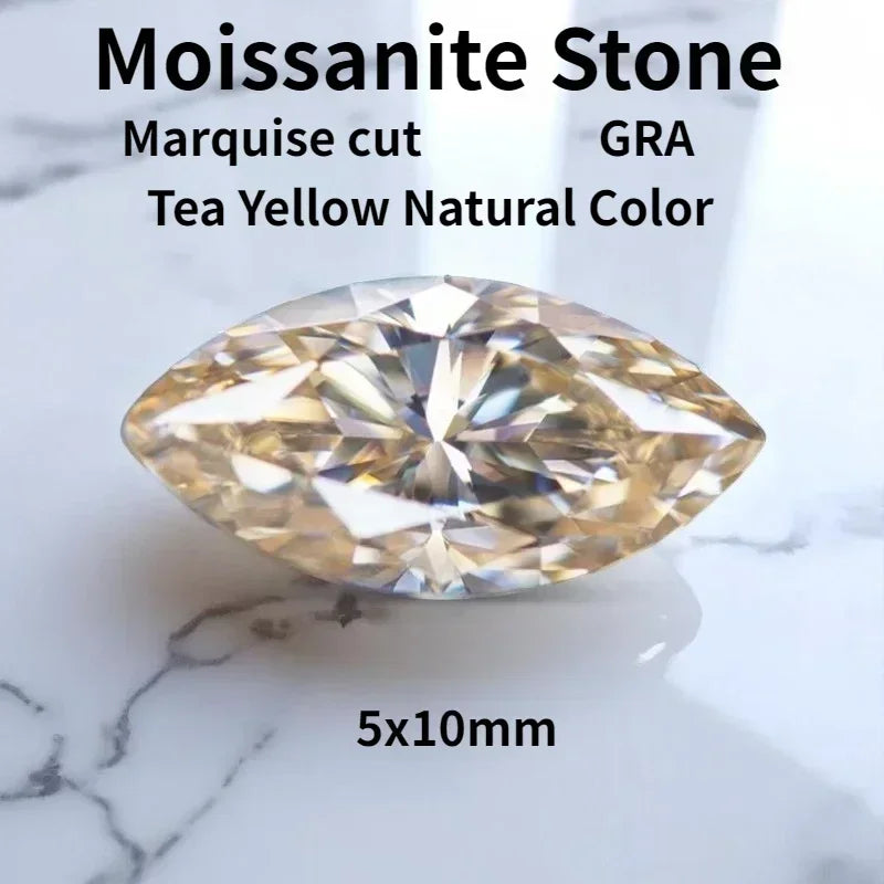 Moissanite Stone Marquise Cut Tea Yellow Natural Color with GRA Certificate 5x10mm Luxury Gem for Jewelry Making