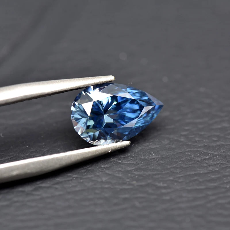 Pear Cut Sapphire Blue Color Moissanite Synthetic Gemstone with Certificate High Quality