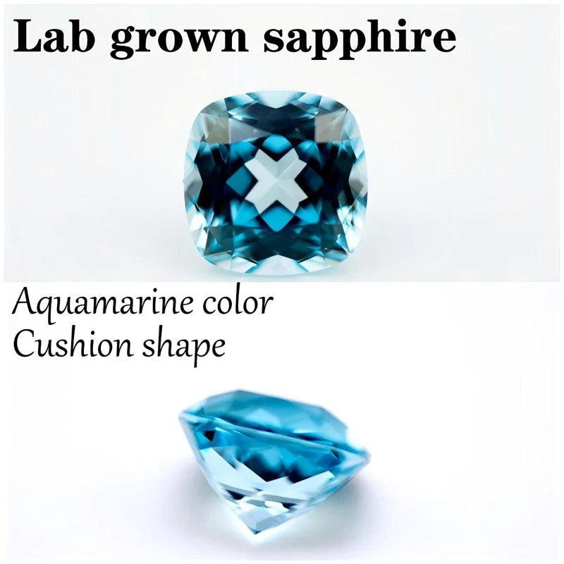 Sapphire Aquamarine Color Cushion Shape Lab Grown Gemstone VVS1 for DIY Advanced Jewelry Rings Earrings Making with Certificate