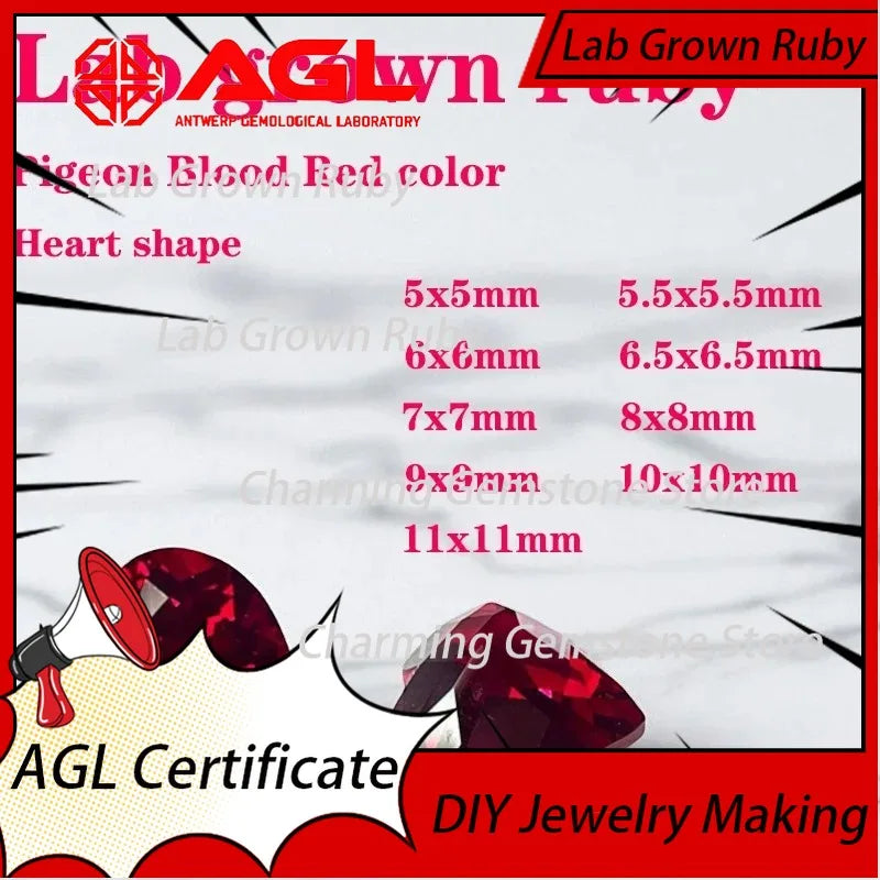 Lab Grown Ruby Heart Cut VVS1 Pigeon Blood Red for DIY Ring Necklace Earrings Lab Created Sapphire Alternative Gemstone Lab