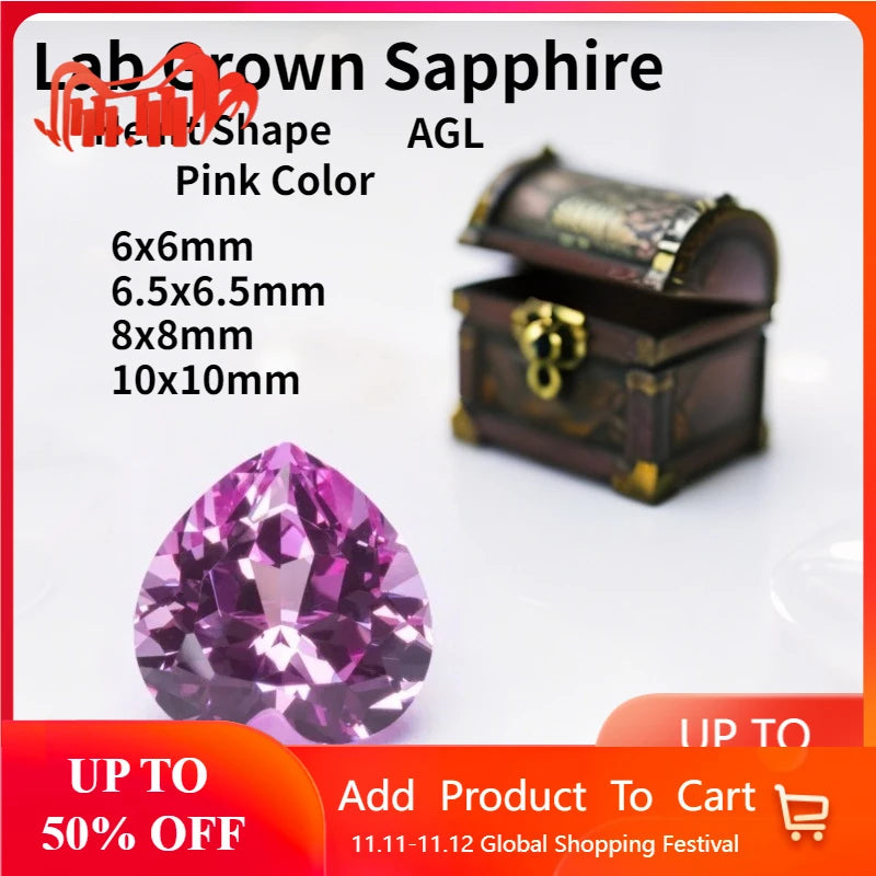 Pink Color Lab Grown Sapphire Heart Shape Charms Advanced Jewelry Rings Earrings Making Extremely Shiny Quality with Certificate