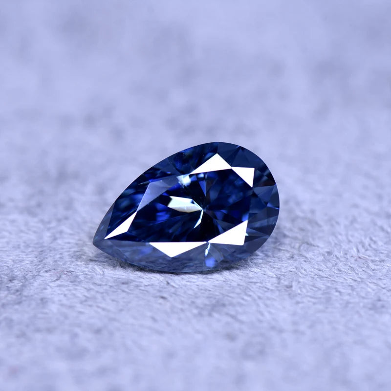 Pear Cut Royal Blue Color Moissanite Synthetic Gemstone with Certificate Jewelry Beads