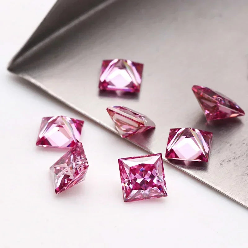 Moissanite Stone Princess Cut Pink Color VVS1 Gemstone Charms Beads for Jewelry Making Pendant Materials with GRA Certificate