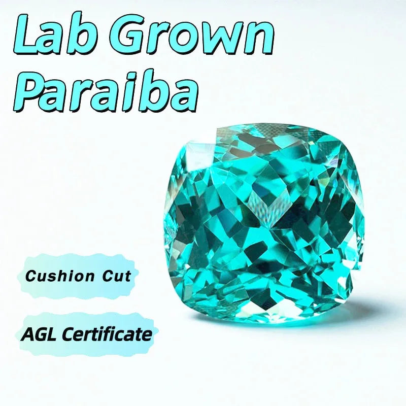 Lab Grown Paraiba Cushion Cut Gemstone for DIY Advanced Jewelry Making Inlay Ring Necklace Bracelet Selectable AGL Certificate