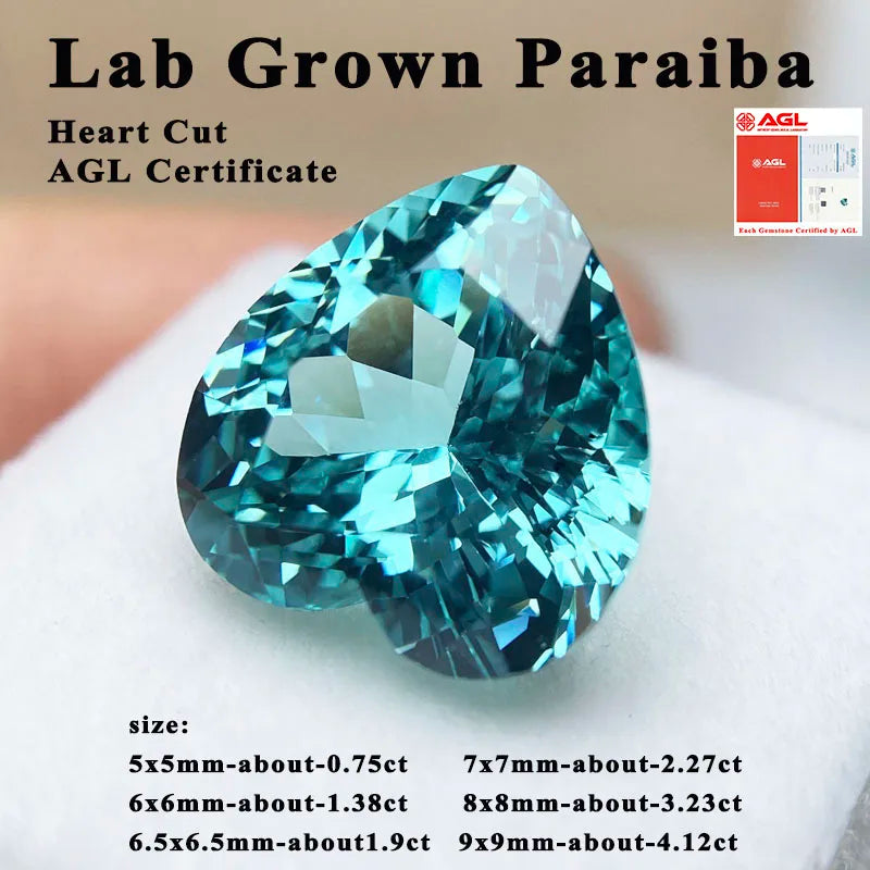Lab Grown Paraiba Heart Cut Neon Blue Color for DIY Advanced Jewelry Making Inlay Ring Necklace Selectable AGL Certificate