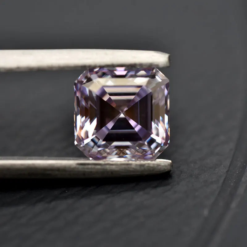 Moissanite VVS1 Square Shape Asscher Cut Light Purple Color Certificate Artificial Gemstone