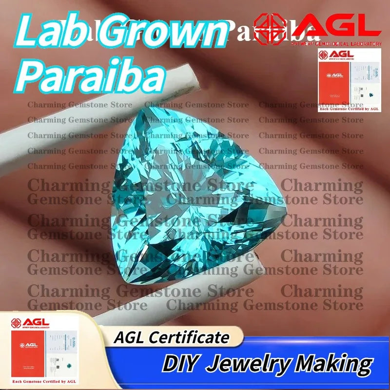 Lab Grown Paraiba Gemstone Fat Triangle Cut for DIY Jewelry Making Inlay Ring Necklace AGL Certificate Lab Created Paraiba