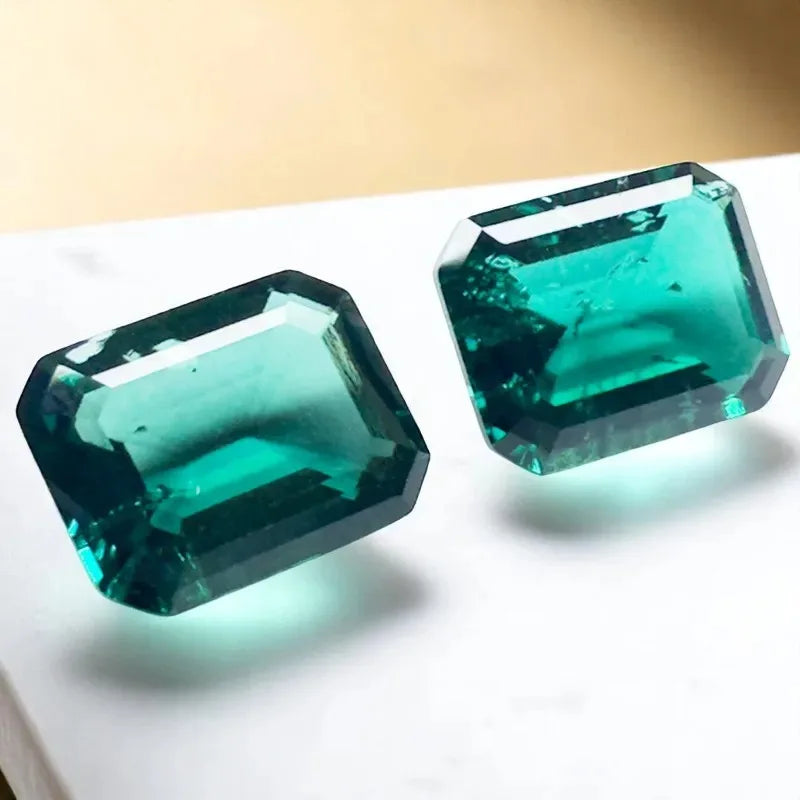 Lab Grown Zambian Emeralds Hydrothermal Hand Cutting Emerald Cut with Cracks Inclusions Inside Selectable AGL Certificate