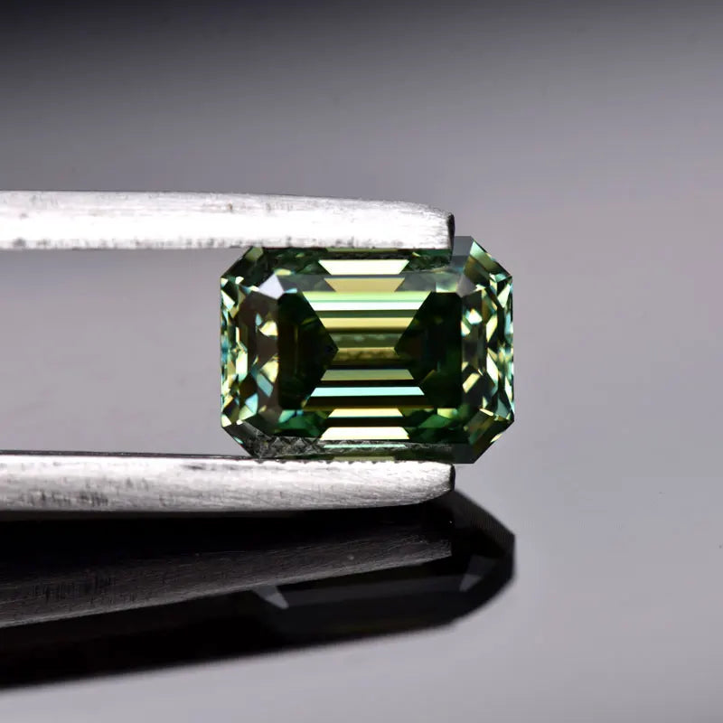 Emerald Cut Moissanite Stone VVS1 Yellow Green Color Certificate Artificial Gemstone DIY Jewelry