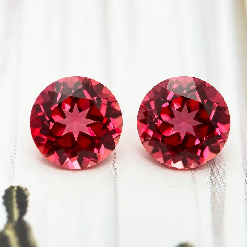 Lab Grown Sapphire Round shape Sunset Red Color Gemstone DIY Ring Necklace Earrings Main Materials Selectable AGL Certificate