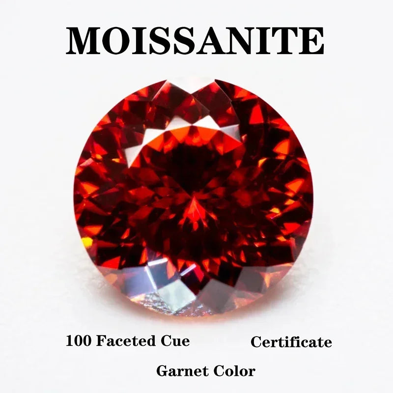 Garnet Color Wholesale Moissanite Stone Round Shape 100 Faceted Cut Artificial Gemstone DIY Ring Necklace Earrings Main Materi