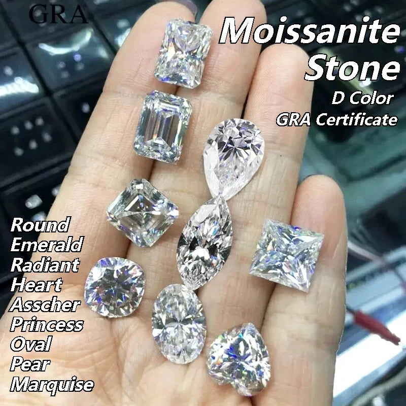 Various Cutting D Color Moissanite Stone 0.5-5ct Round/Emerald/Radiant/Heart/Asscher/Princess/Oval/Pear/Marquise GRA Certificate