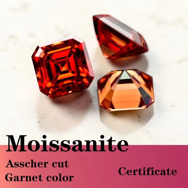 Moissanite Laboratory production square shape asscher cut garnet color DIY jewelry certificate