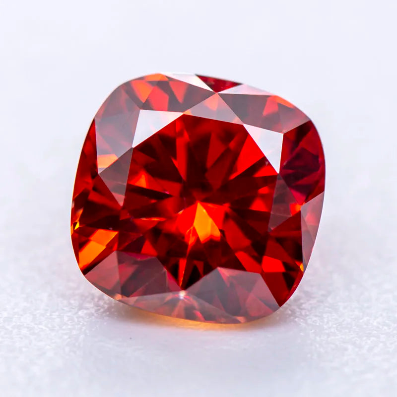 VVS1 Clarity Garnet Red Color Moissanite Stone Cushion Cut for Jewelry Setting, GRA Certificate Available