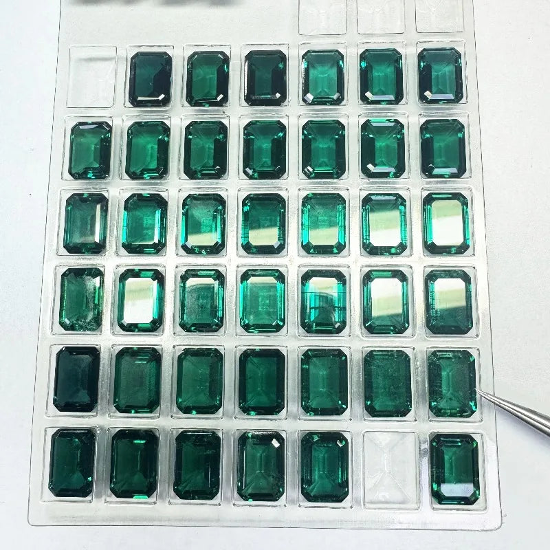 Lab Grown Zambian Emeralds Hydrothermal Hand Cutting Emerald Cut with Cracks Inclusions Inside Selectable AGL Certificate