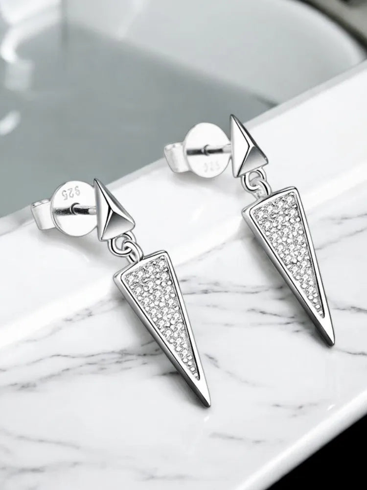 Moissanite 925 Sterling Silver Earrings Triangle Shaped Micro-inlaid Light Luxury Wedding Valentine Gifts Fashion Jewelry