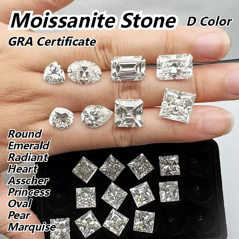 Various Cutting D Color Moissanite Stone 0.5-5ct Round/Emerald/Radiant/Heart/Asscher/Princess/Oval/Pear/Marquise GRA Certificate