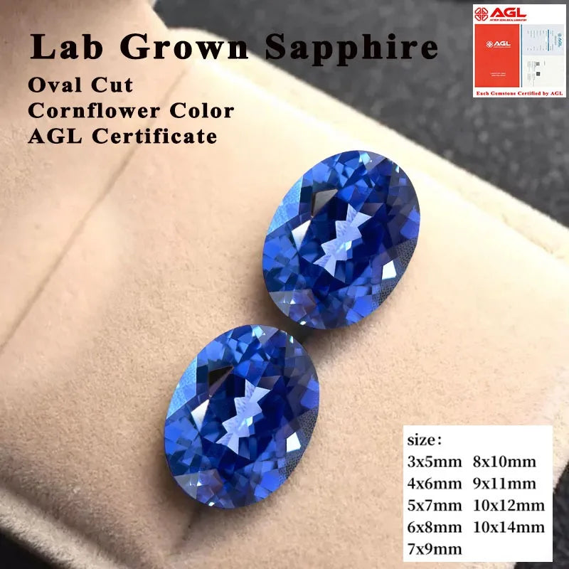 Lab Grown Sapphire Gemstone Oval Cut Royal Blue Lab Created Synthetic Sapphire for Jewelry Making Custom Design AGL Certificate