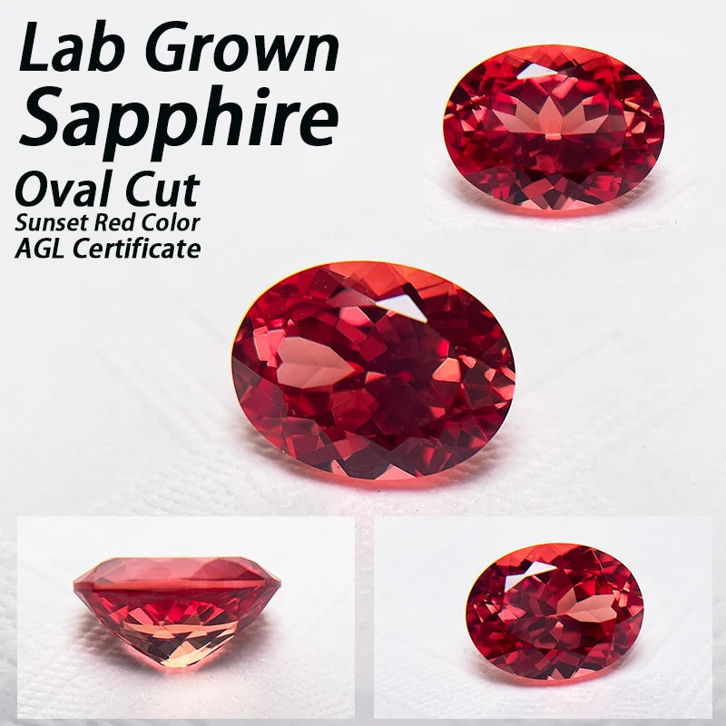 Lab Grown Sapphire Sunset Red Oval Cut  Loose Gemstone Selectable AGL Certificate For Jewelry Making