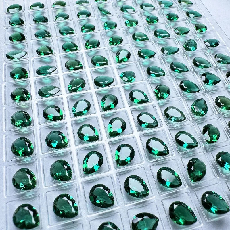 Lab Grown Zambian Emerald Pear Cut for Hydrothermal Hand Cutting with Cracks Inclusions Inside Selectable AGL Certificate