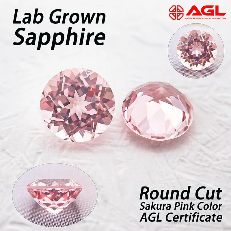 Lab Grown Sapphire Round Cut Sakura Pink Color Gemstone for DIY Jewelry Making Inlay Ring Necklace Selectable AGL Certificate
