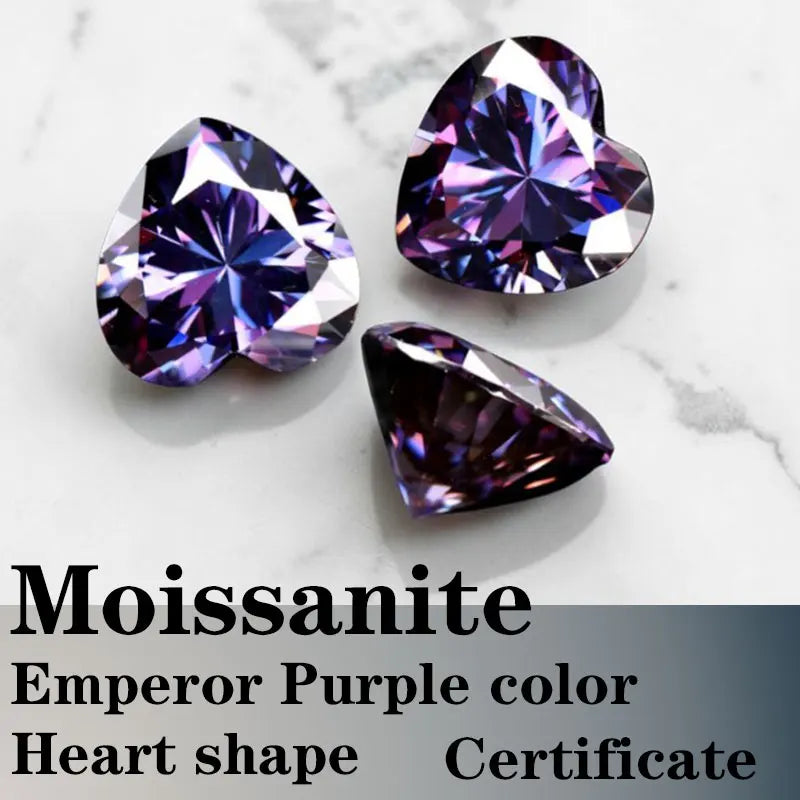 Moissanite VVS1 Artificial Stone Emperor Purple Color Heart Cut with Certificate Factory Outlet