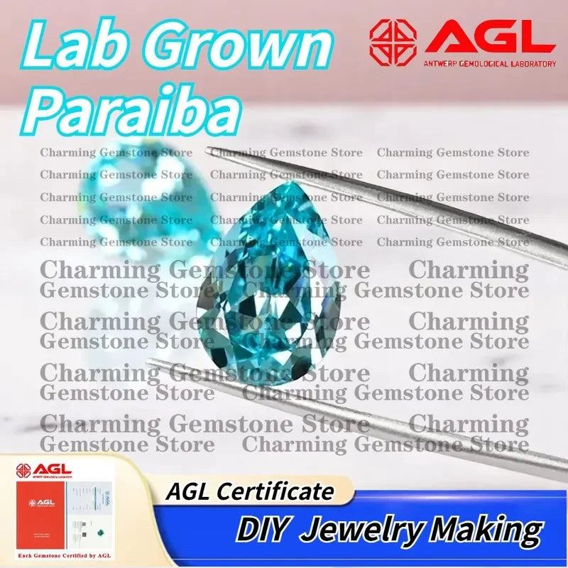 Lab Grown Paraiba Pear Cut Gemstone for Jewelry Making DIY Charms Earrings Rings Lab Created Paraiba Tourmaline for Pendant