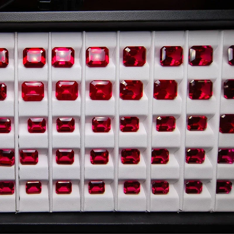 Top Lab Grown Ruby Emerald Cut Pigeon Blood Color Small Size DIY Charms Jewelry Main Materials Extremely Shiny
